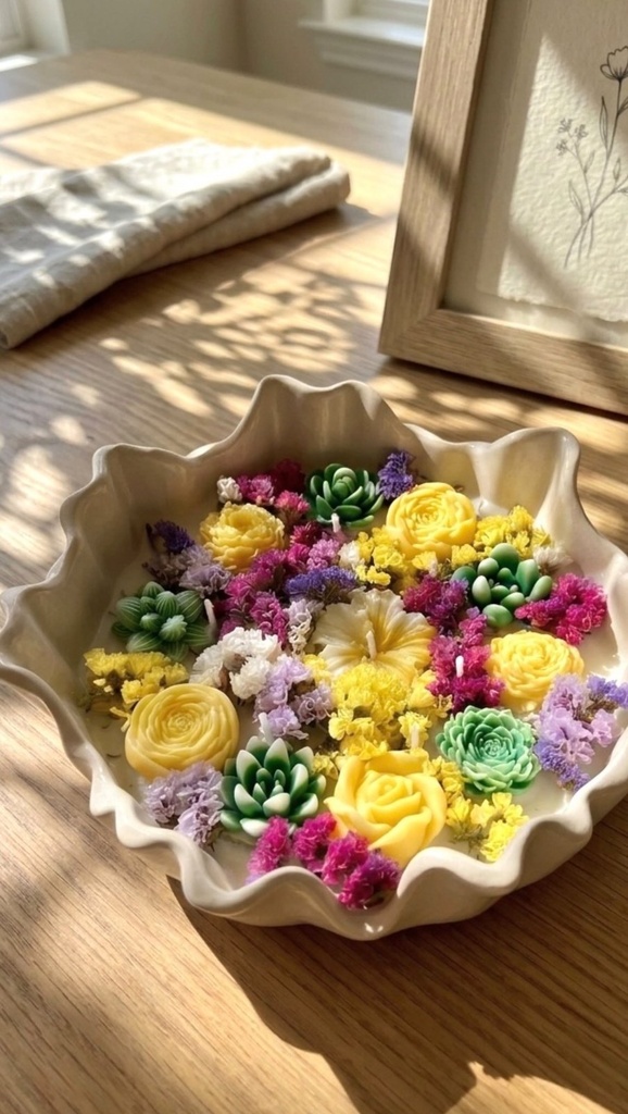 Concrete Bowl with Flower Candles