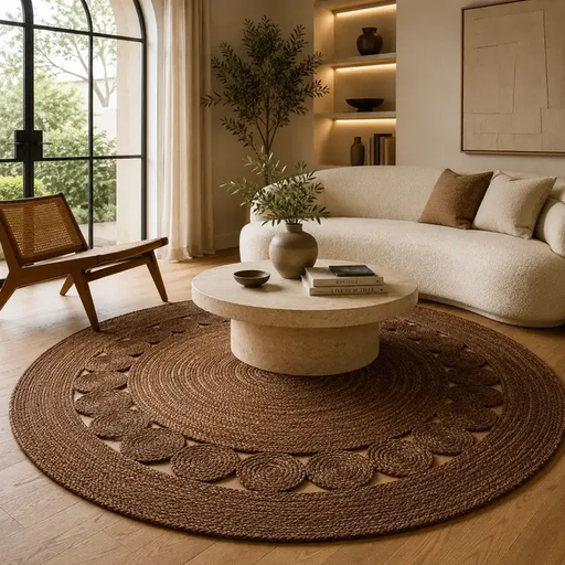 Round Braided Jute Rug Natural Brown - Planet Arts — Luxury Handmade Rug Manufacturer & Exporter | Jaipur, India