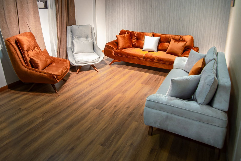 Velvet Living Room Set with Curved Wooden Legs